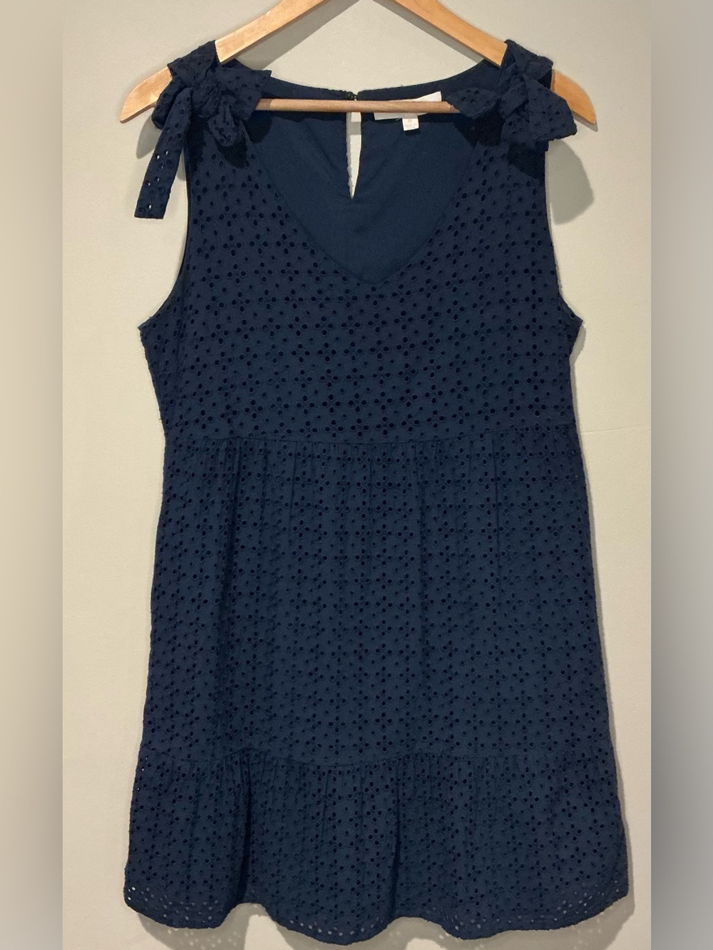 Adyson Parker Navy Blue Eyelet Dress with Bow-Tie Shoulders